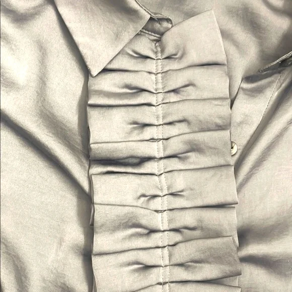 Gray Sleeveless Blouse with Pleated Front and Dress Shirt Collar Size 4 - Picture 6 of 10